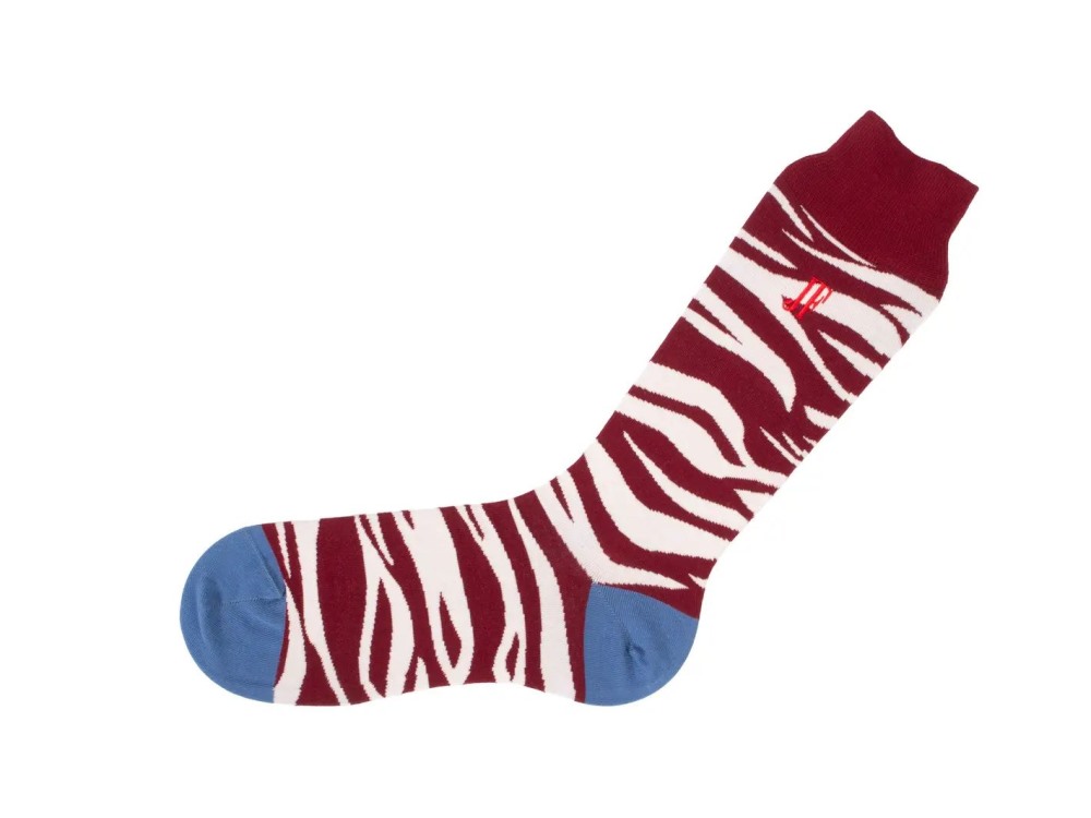 John Fluevog Sargent Vog Socks - Red/Pink | Zebra pattern sock