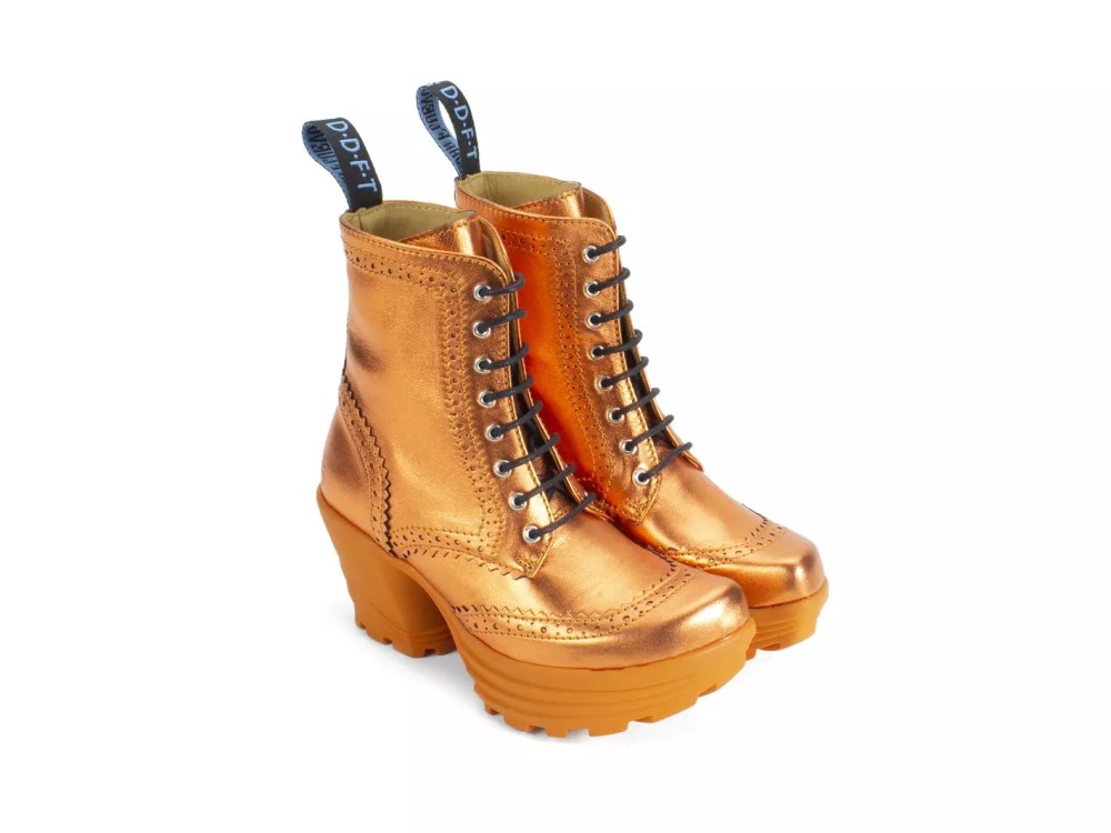 John Fluevog Bebop - Metallic Orange | Metallic Mid Heel Brogue Boots
