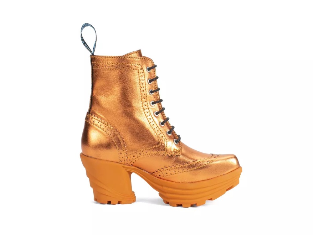 John Fluevog Bebop - Metallic Orange | Metallic Mid Heel Brogue Boots