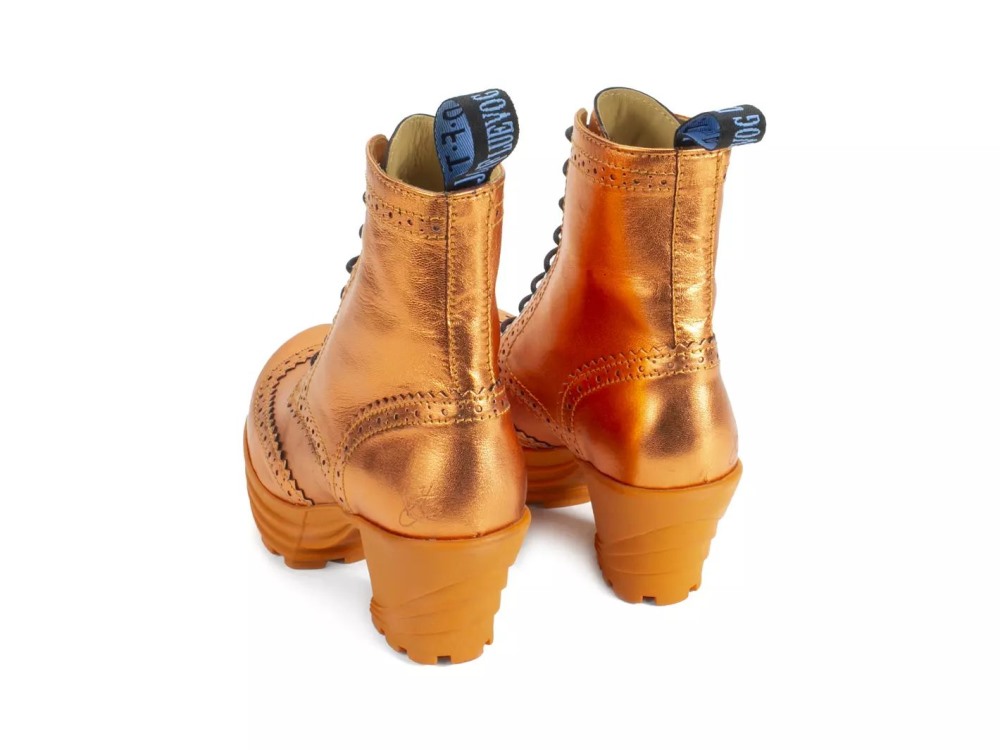 John Fluevog Bebop - Metallic Orange | Metallic Mid Heel Brogue Boots