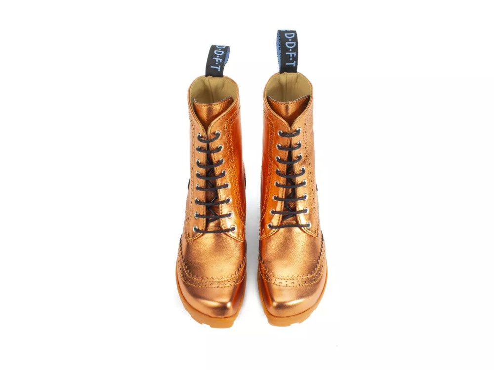 John Fluevog Bebop - Metallic Orange | Metallic Mid Heel Brogue Boots