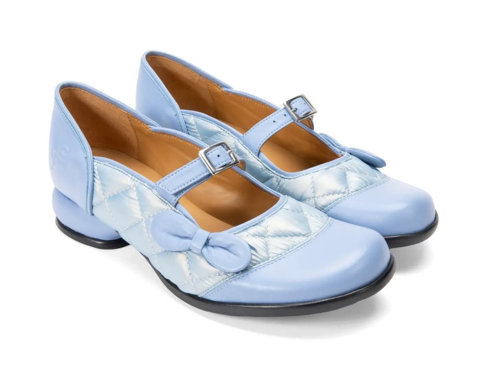 John Fluevog Marni - Blue Iridescent | Quilted Mary Janes With A Bow