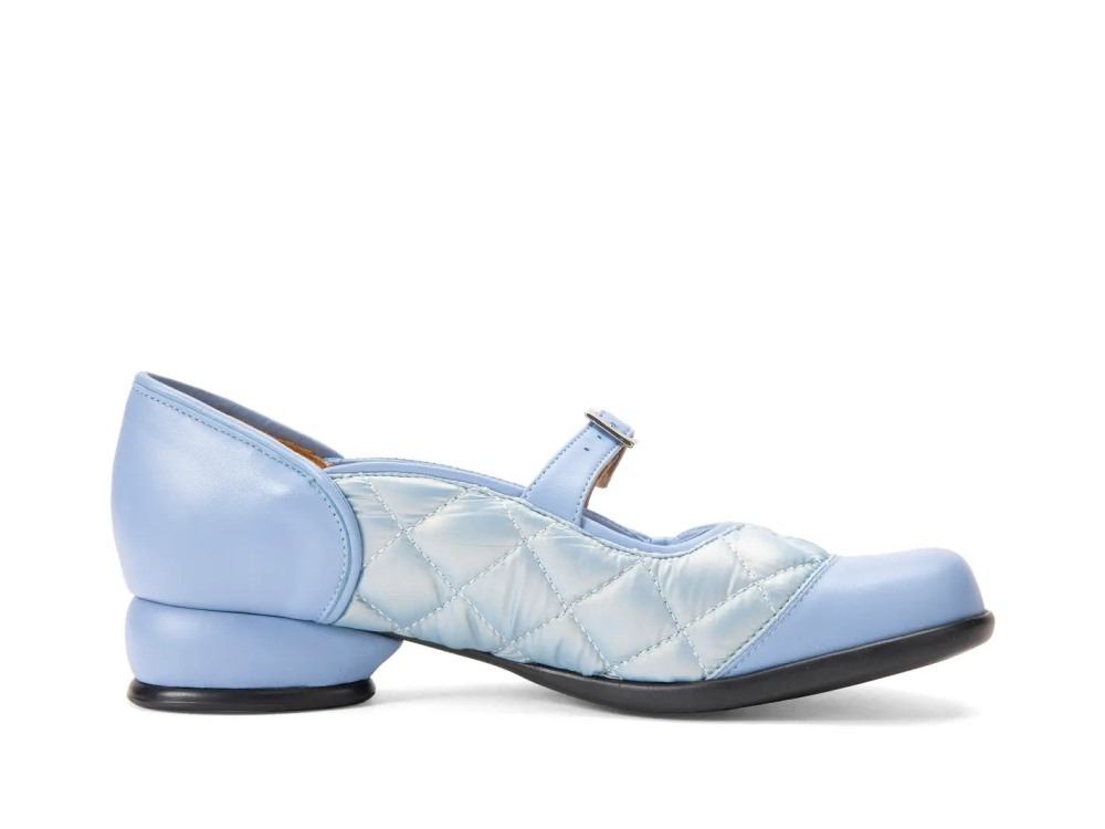 John Fluevog Marni - Blue Iridescent | Quilted Mary Janes With A Bow
