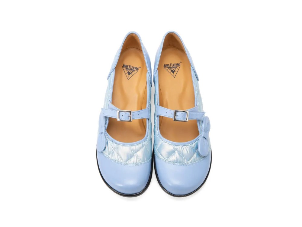 John Fluevog Marni - Blue Iridescent | Quilted Mary Janes With A Bow