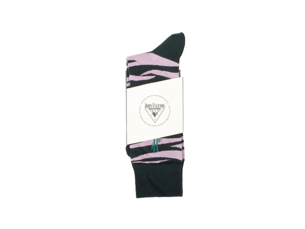John Fluevog Sargent Vog Socks - Green/Pink | Zebra pattern sock