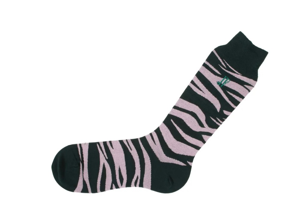 John Fluevog Sargent Vog Socks - Green/Pink | Zebra pattern sock