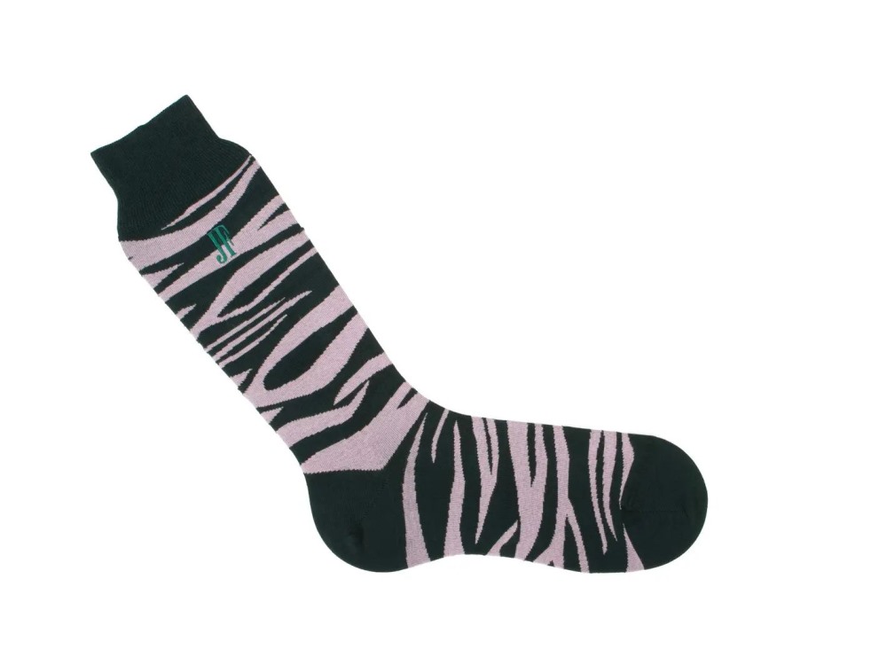 John Fluevog Sargent Vog Socks - Green/Pink | Zebra pattern sock