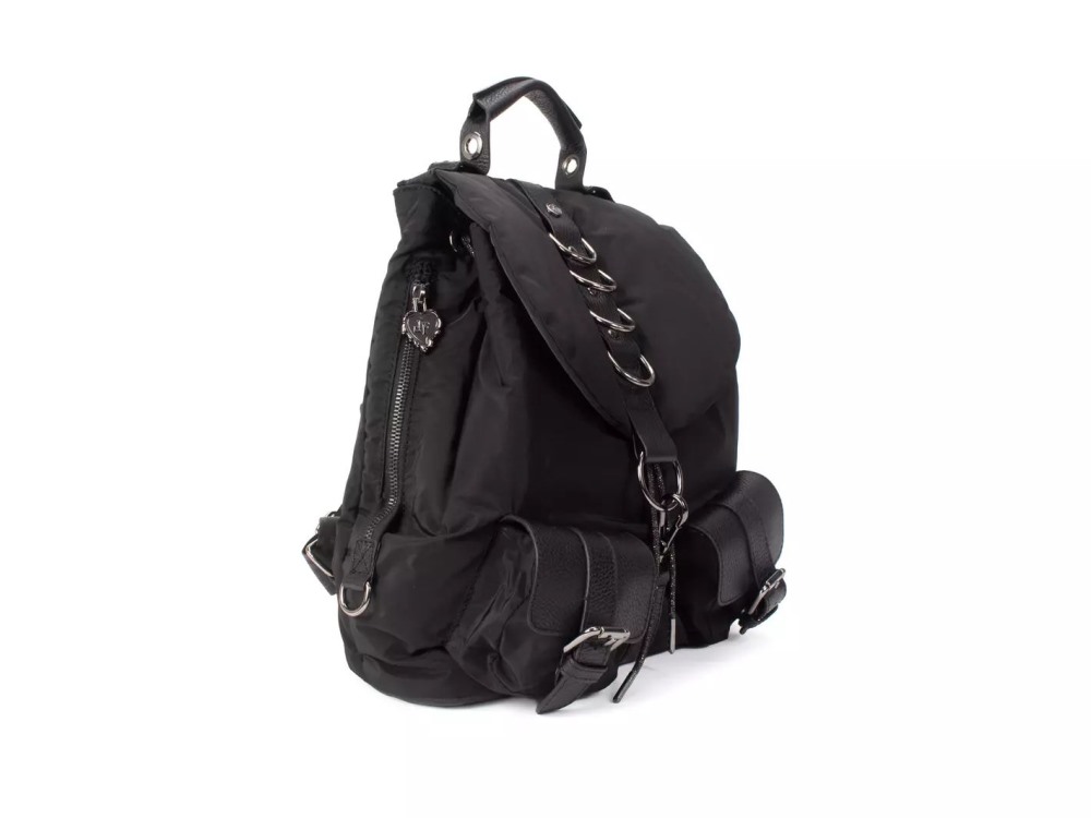 John Fluevog Punk Love Mandy - Black Nylon | Backpack with metal rings
