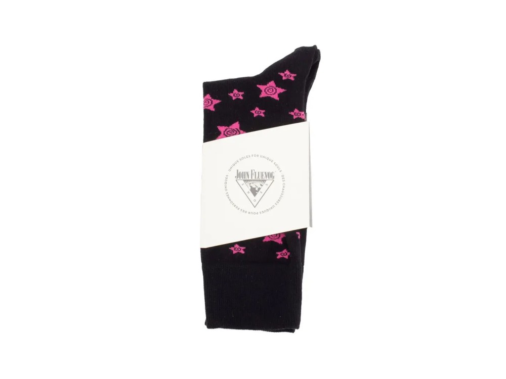 John Fluevog Potato Vog Socks - Black/Pink | Star swirl sock