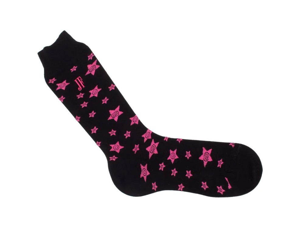 John Fluevog Potato Vog Socks - Black/Pink | Star swirl sock