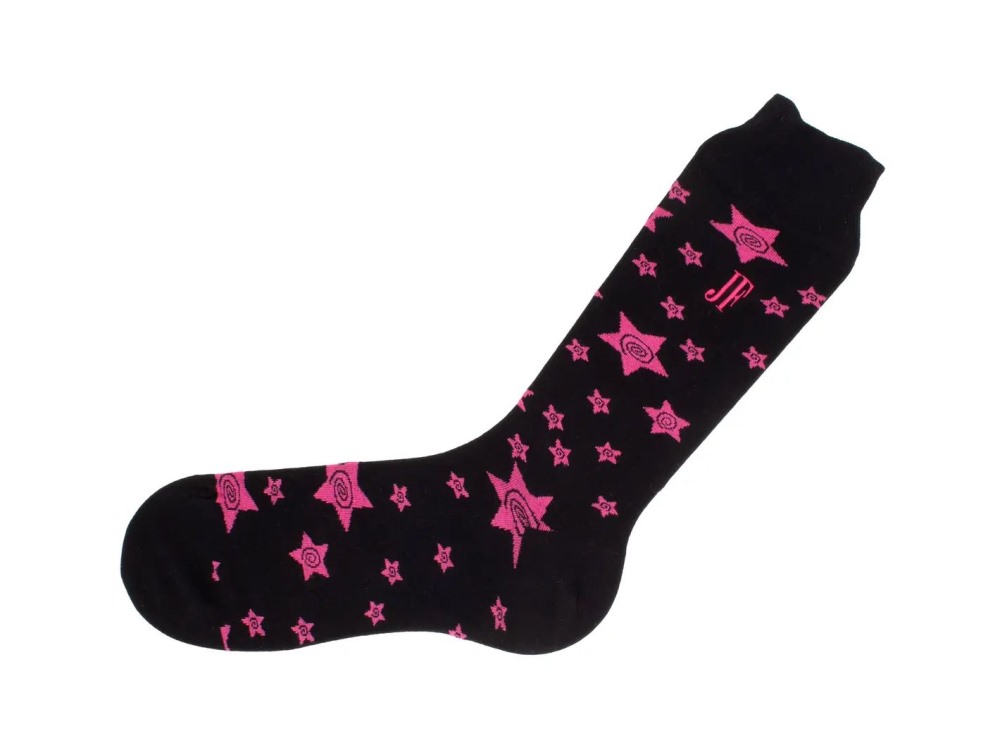 John Fluevog Potato Vog Socks - Black/Pink | Star swirl sock