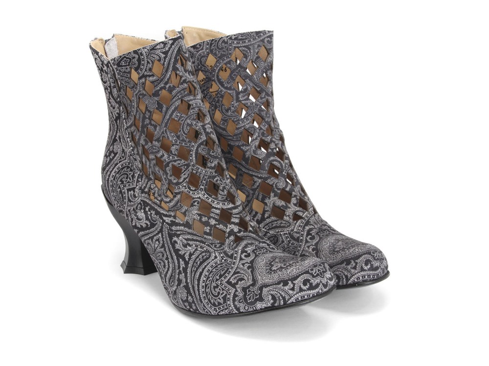John Fluevog Murillo - Grey Paisley | Diamond-Perforated Boots