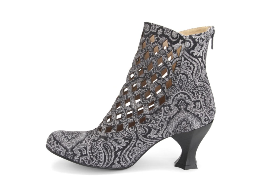 John Fluevog Murillo - Grey Paisley | Diamond-Perforated Boots