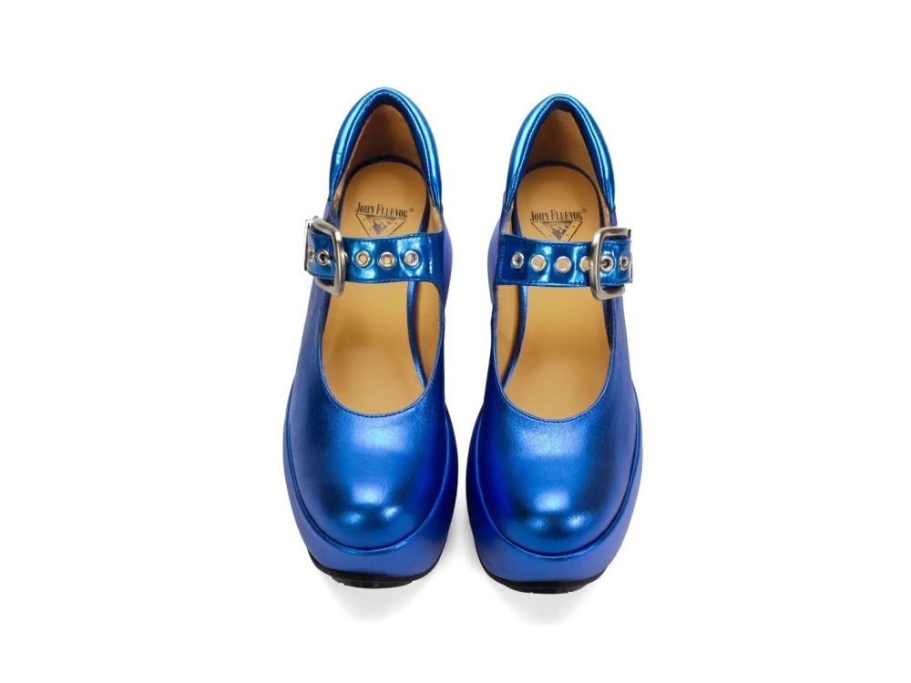 John Fluevog Kool - Blue Metallic | Platform Mary Jane Heels