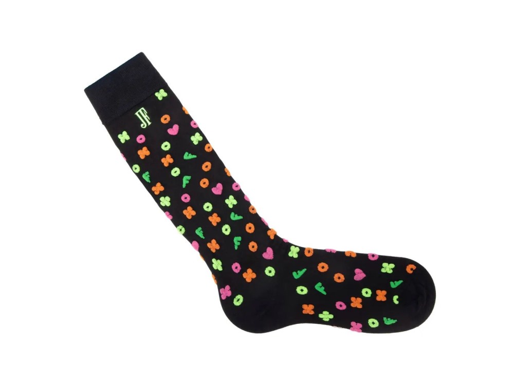 John Fluevog Soki - Black/Neon | Knee-High Fluffy Icon Socks