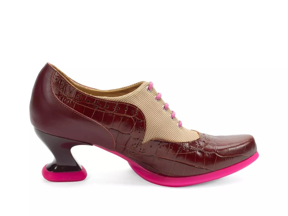 John Fluevog Hatha - Brown/Pink | Lace-Up Heels with Mesh