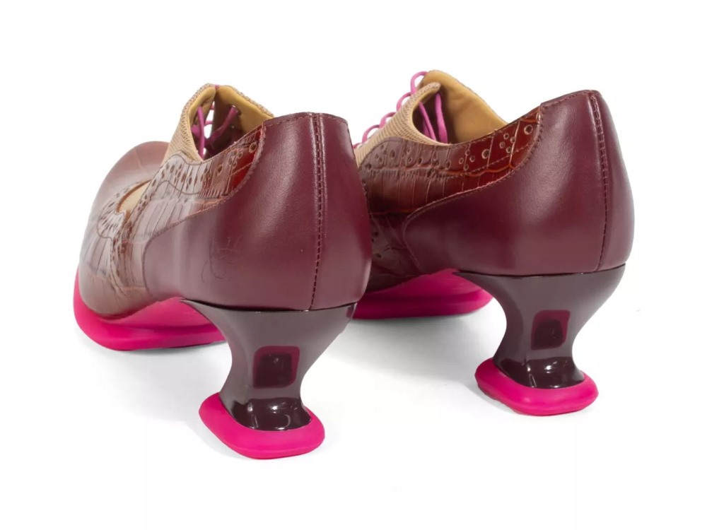 John Fluevog Hatha - Brown/Pink | Lace-Up Heels with Mesh