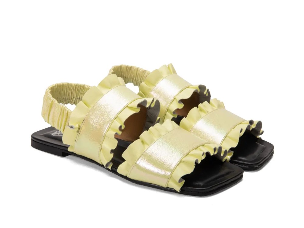 John Fluevog Iracema - Yellow Metallic | Flat Slingback Sandals