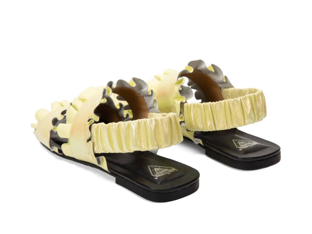 John Fluevog Iracema - Yellow Metallic | Flat Slingback Sandals