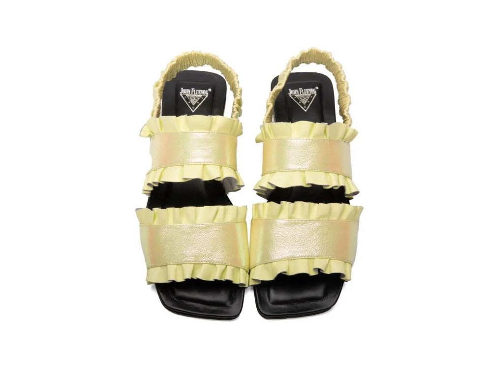 John Fluevog Iracema - Yellow Metallic | Flat Slingback Sandals