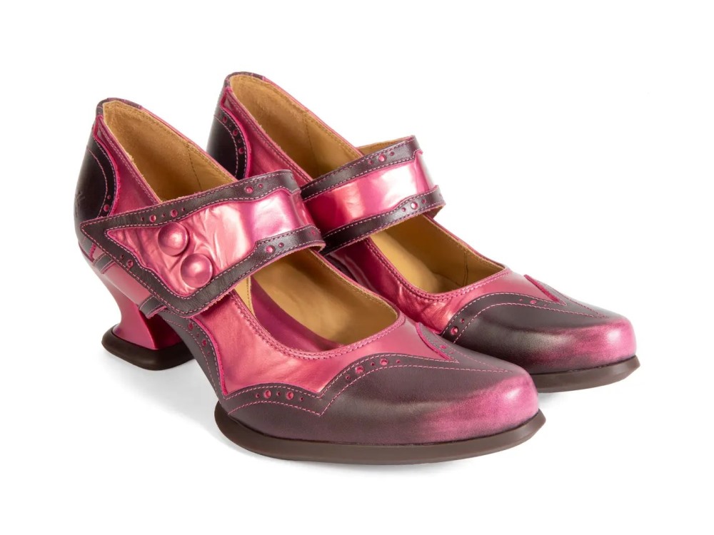 John Fluevog Dorothea - Pink/Brown | Brogue Mary Janes with Flared Strap