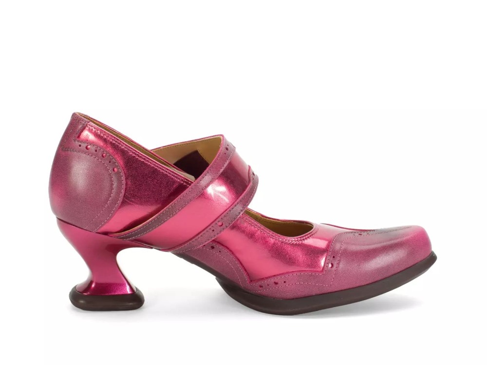 John Fluevog Dorothea - Pink/Brown | Brogue Mary Janes with Flared Strap