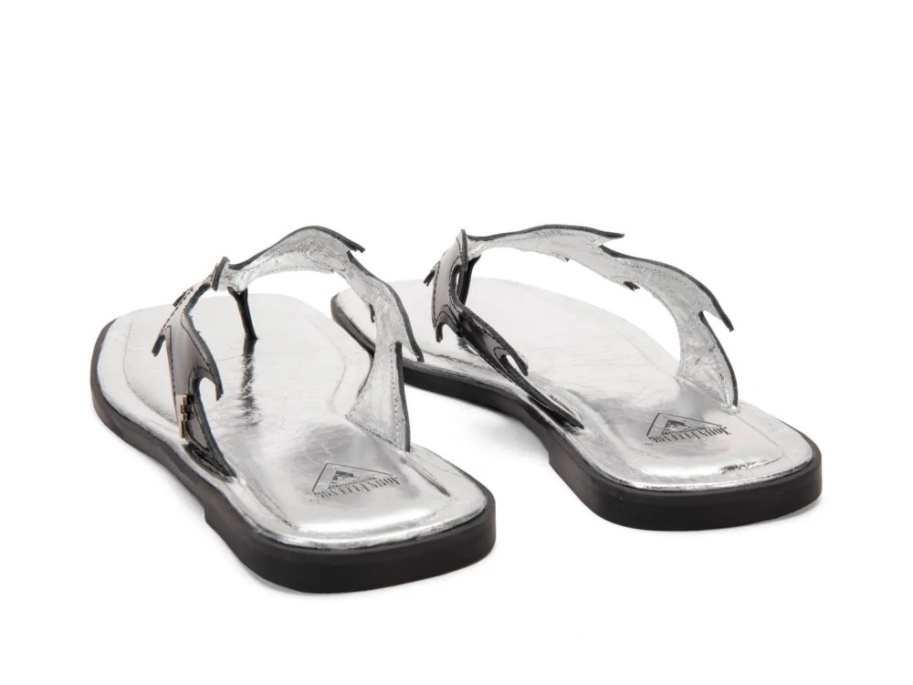 John Fluevog Lounger Lizard - Black/Silver | Edgy Flat Sandals