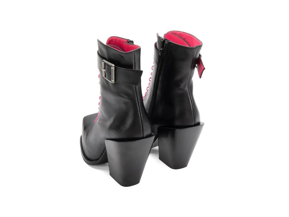 John Fluevog Olivia - Black | Zip-Up Ankle Boots with Laces