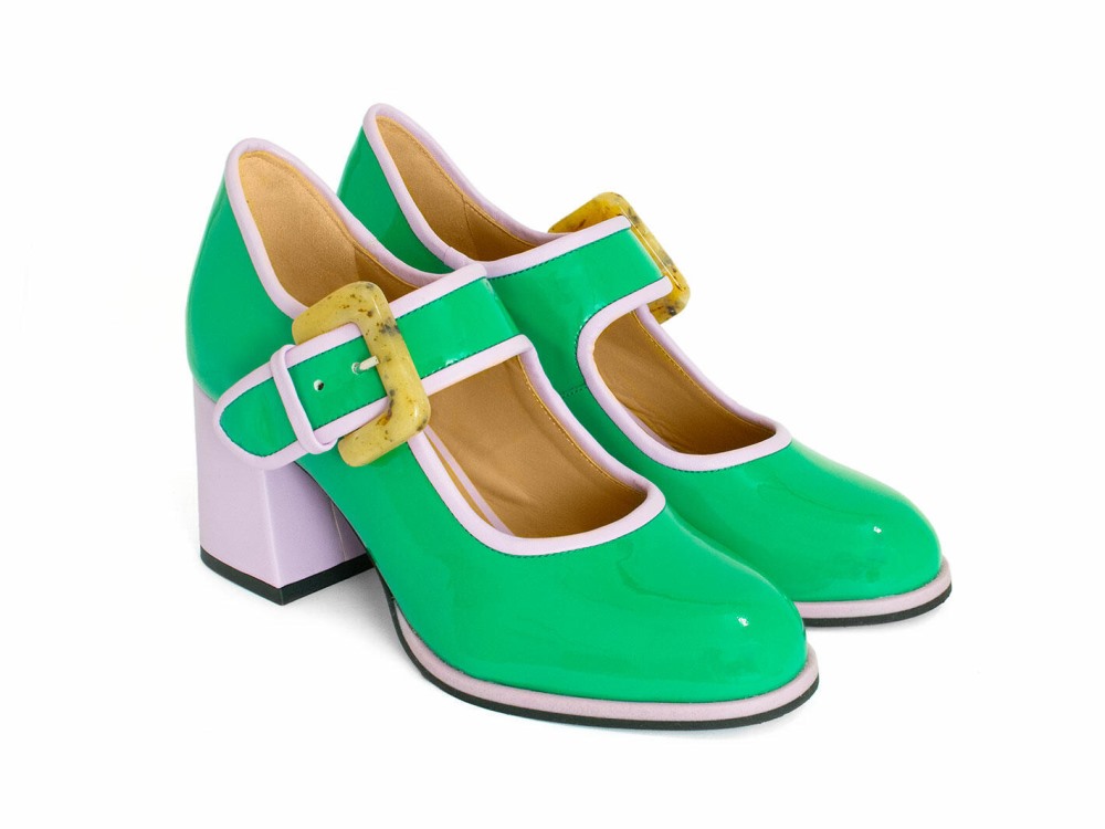 John Fluevog Cumulus - Green/Purple | Contrast Mary Jane Shoes
