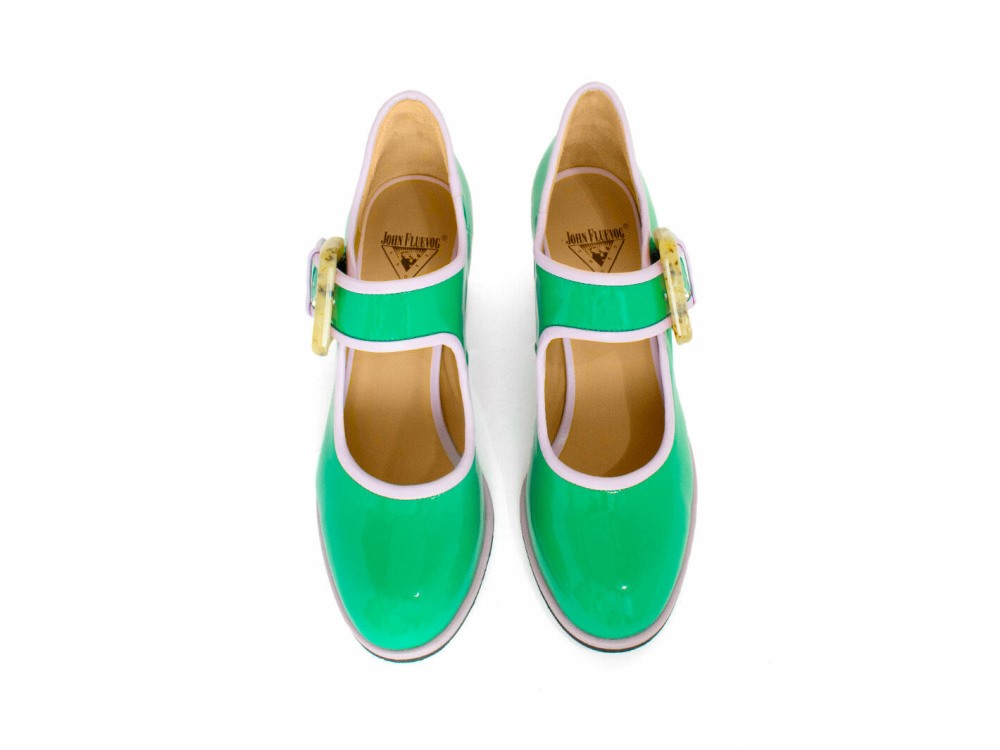 John Fluevog Cumulus - Green/Purple | Contrast Mary Jane Shoes