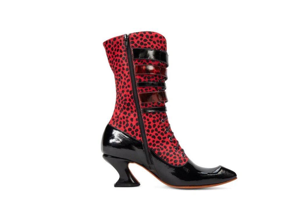 John Fluevog Coleman - Red/Black | Zip-Up Boots with Buckles and Laces