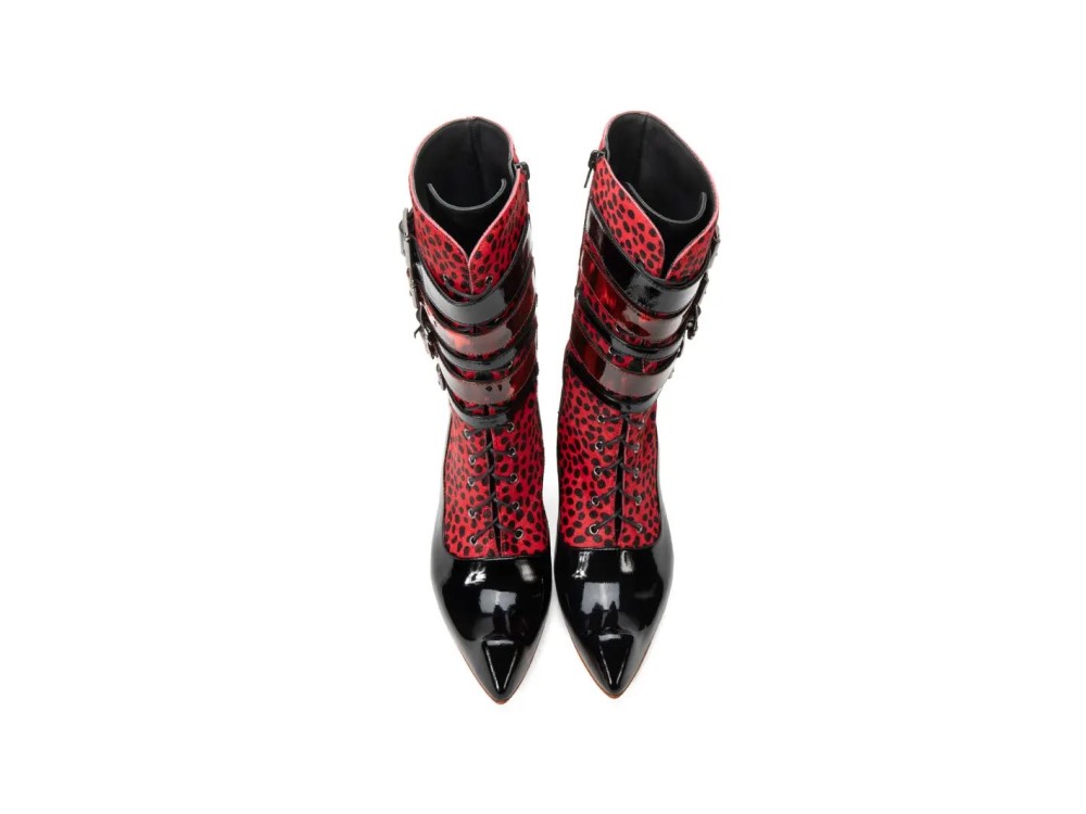 John Fluevog Coleman - Red/Black | Zip-Up Boots with Buckles and Laces