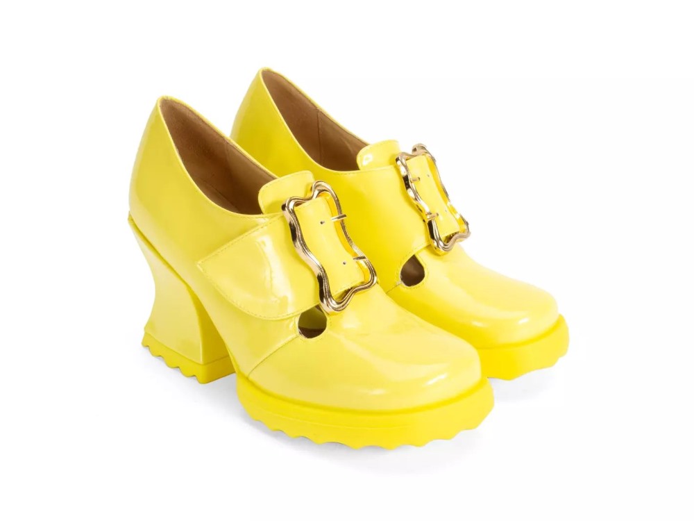 John Fluevog Sosta - Yellow | Mary Jane Heels with a Buckle
