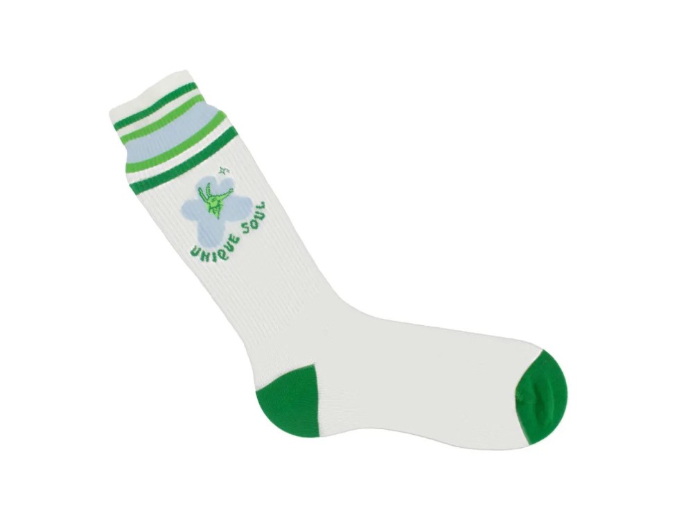 John Fluevog Anchor - Off White/Green | Graphic varsity sock