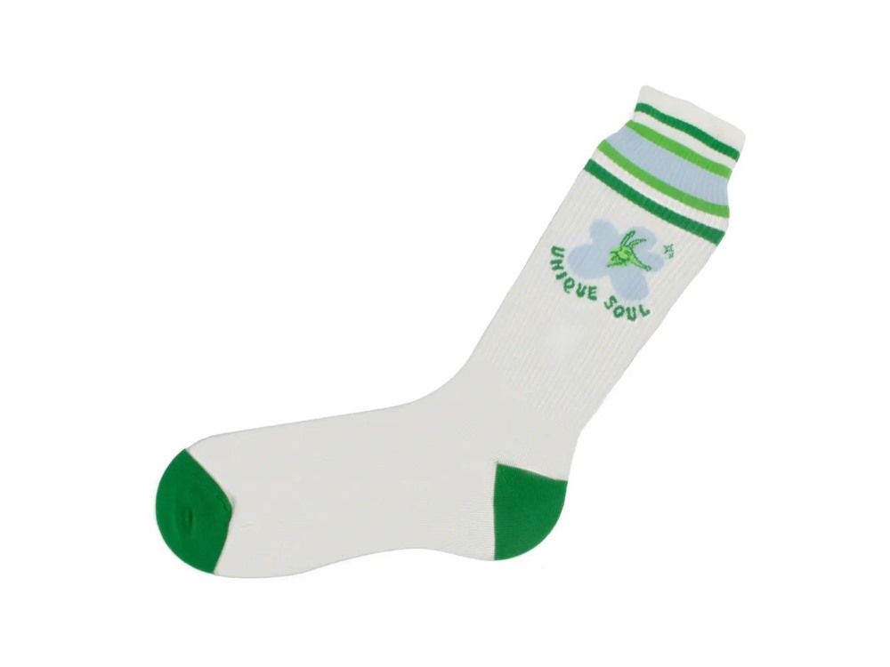 John Fluevog Anchor - Off White/Green | Graphic varsity sock