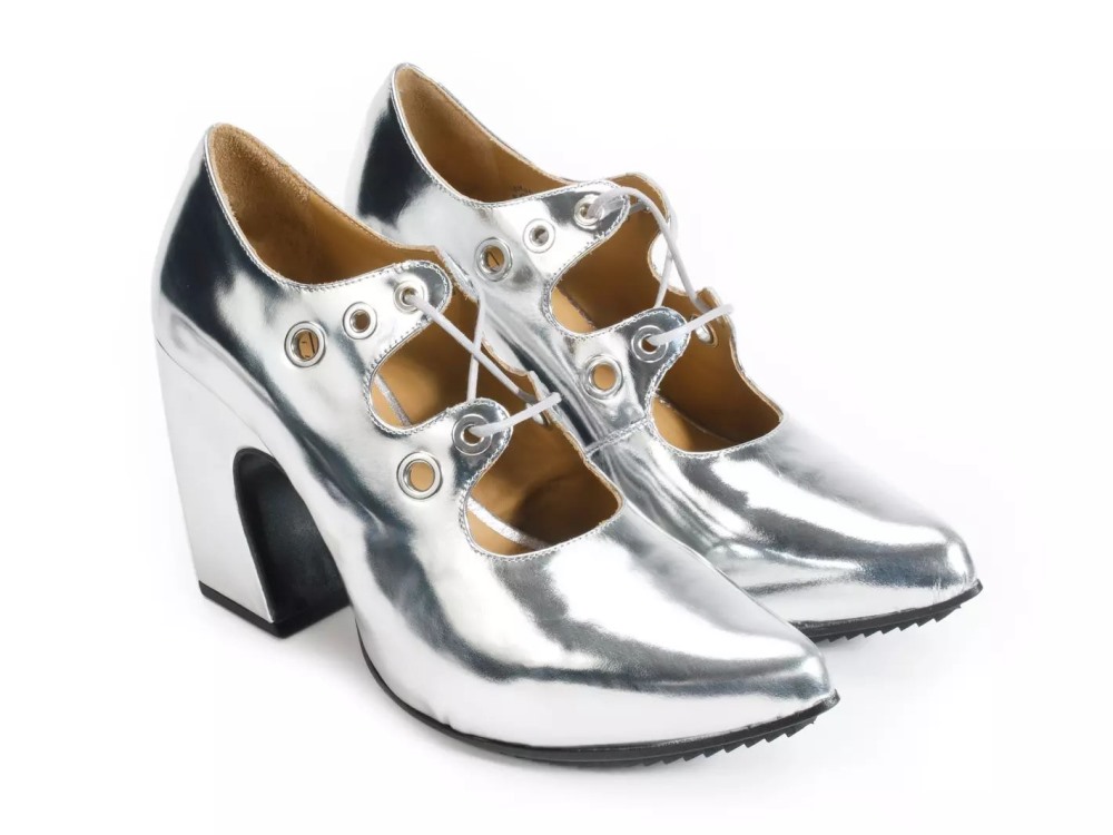 John Fluevog Monza - Silver | Platform Heels with Laces