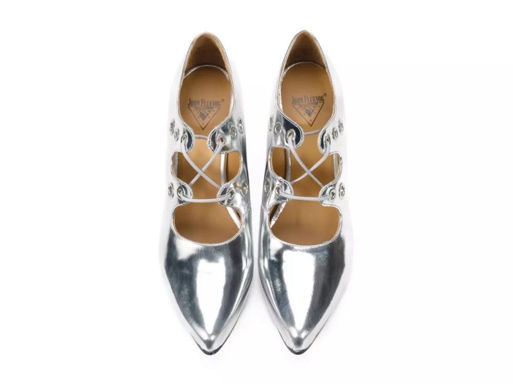 John Fluevog Monza - Silver | Platform Heels with Laces