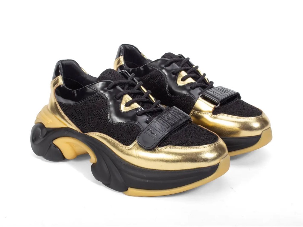 John Fluevog Bonneville - Gold/Black | Mesh Lace-Up Sneakers