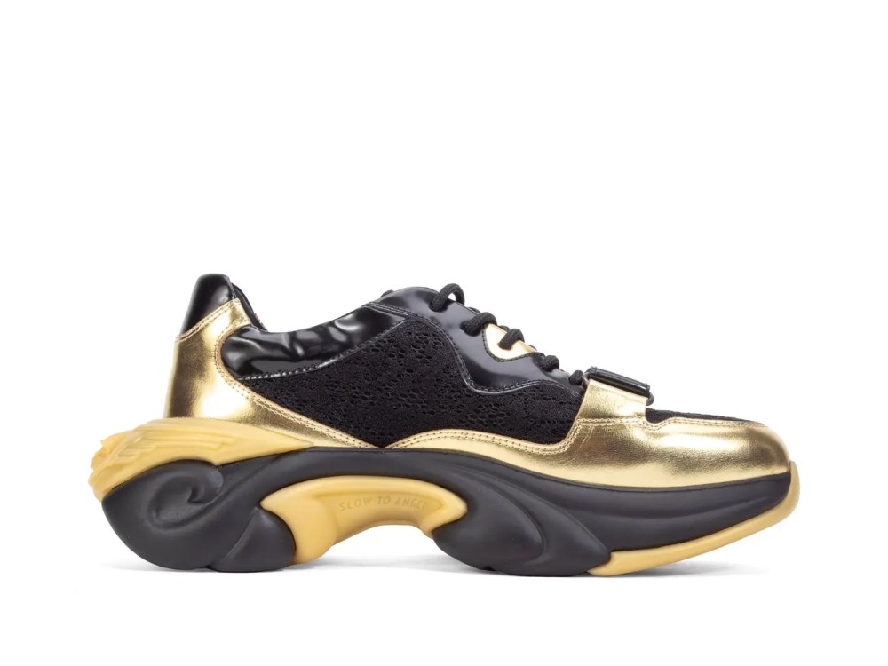 John Fluevog Bonneville - Gold/Black | Mesh Lace-Up Sneakers
