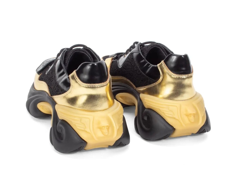 John Fluevog Bonneville - Gold/Black | Mesh Lace-Up Sneakers