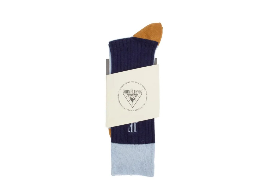 John Fluevog Archer Vog Socks - Navy/Blue/Brown | Colourblock sock