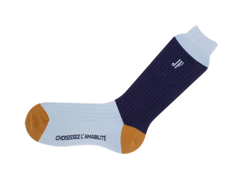 John Fluevog Archer Vog Socks - Navy/Blue/Brown | Colourblock sock