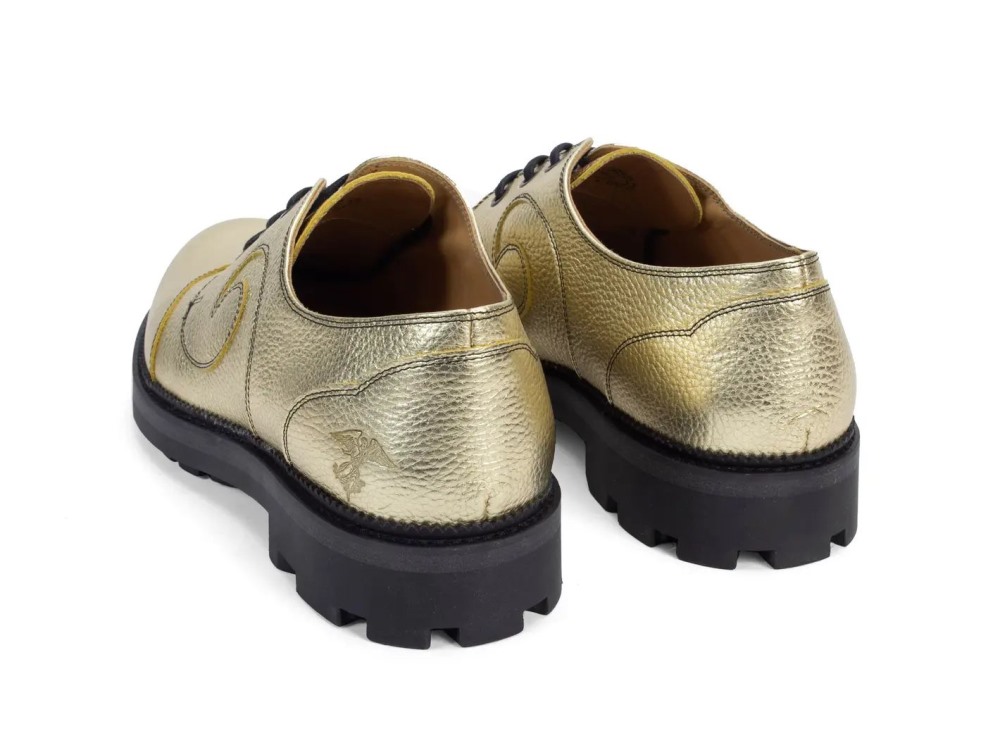 John Fluevog Gibson Swirl - Pebbled Gold | Lace-Up Derby Shoes