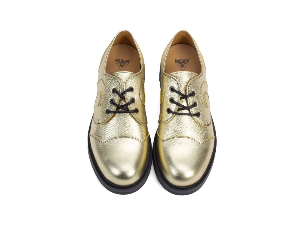 John Fluevog Gibson Swirl - Pebbled Gold | Lace-Up Derby Shoes
