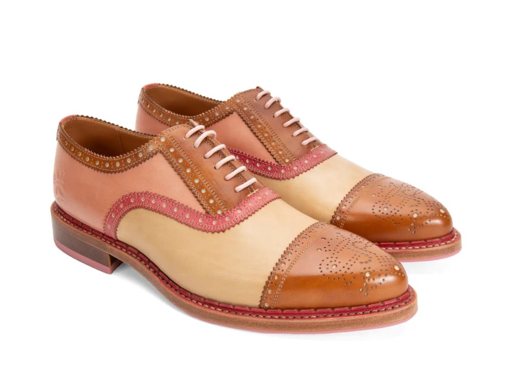 John Fluevog Edda - Brown/Pink | Leather Pointed Toe Brogue Oxfords