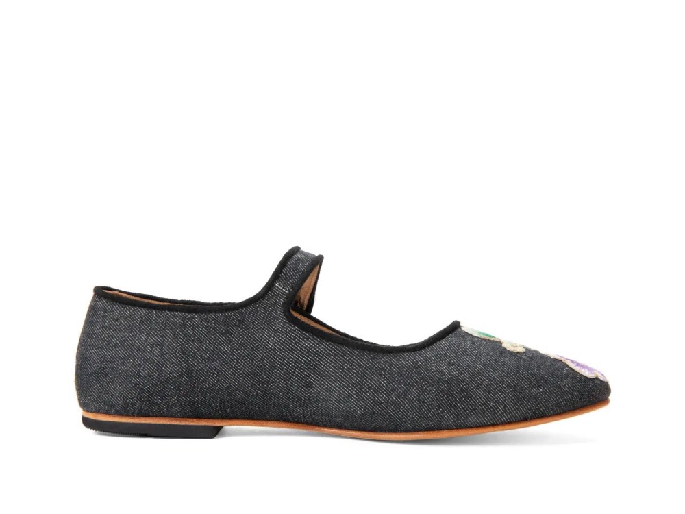 John Fluevog Pirouette - Black Denim | Mary Jane Ballet Flats