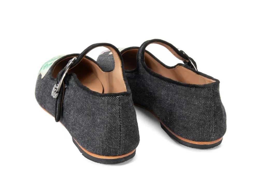 John Fluevog Pirouette - Black Denim | Mary Jane Ballet Flats