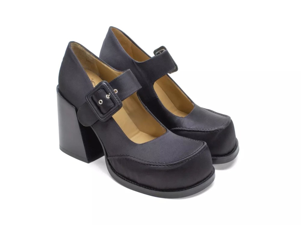 John Fluevog Laurie - Black Satin | Platform Mary Janes
