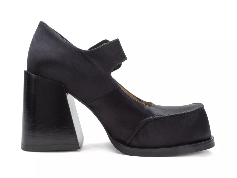 John Fluevog Laurie - Black Satin | Platform Mary Janes