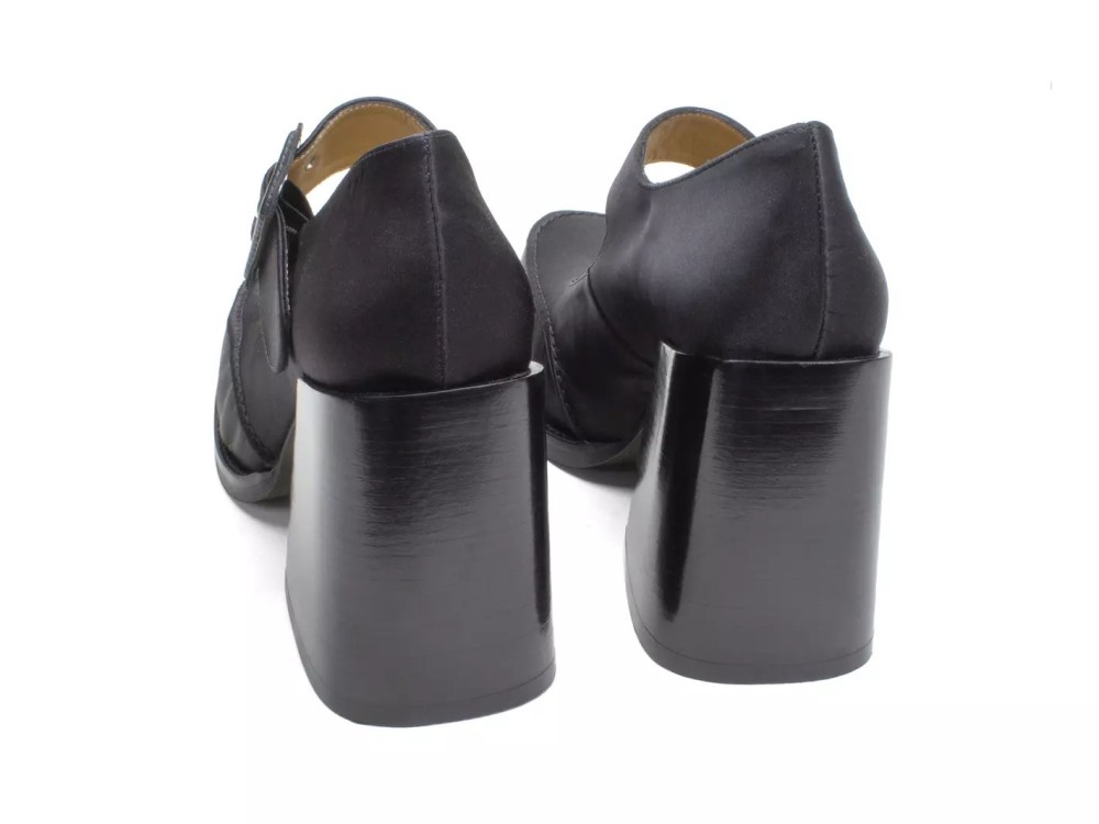 John Fluevog Laurie - Black Satin | Platform Mary Janes